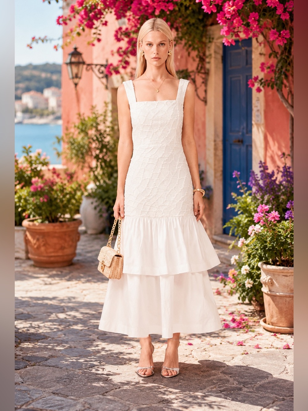 ELLIATT Alexandra Tiered Gown in White Bachelorette Party Dress  size S NWT